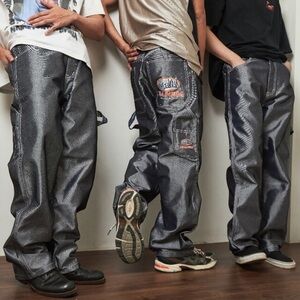 Vintage Deadstock Slim Shady Eminem 90s Baggy Wide Leg Carpenter Jeans Silver 32